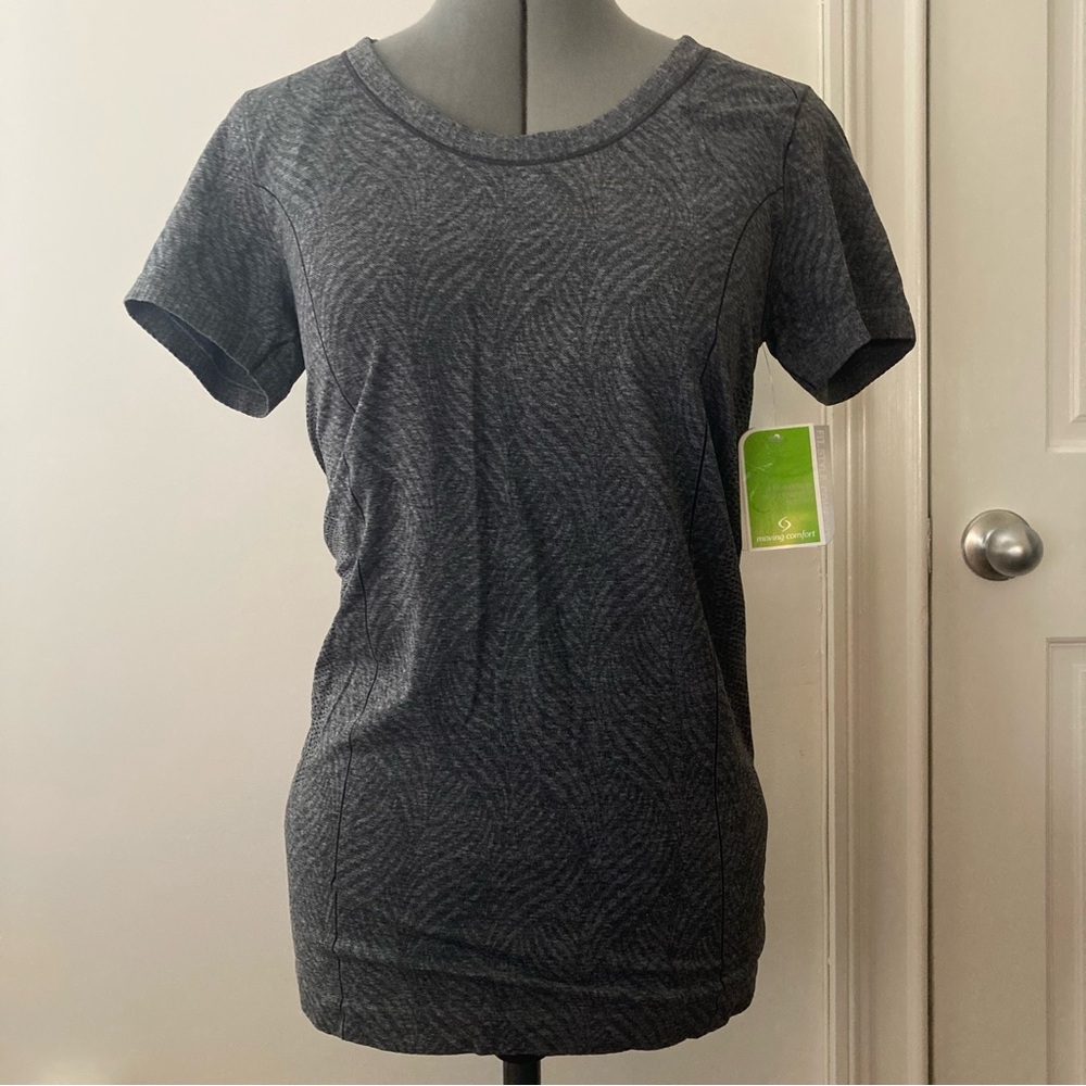 NWT Moving Comfort Flex Tee Shirt Ebony Heather Dark Gray Short Sleeve Top Sz M